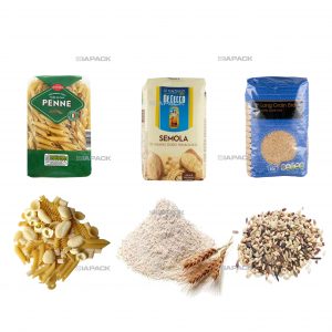 Bossa automàtica de fons pla que forma embalatge d'etiquetatge d'ompliment per a grans